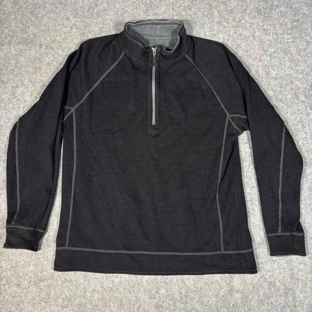 Tommy Bahama Reversible Quarter Zip Pullover Mens L Gray Black Mock Neck Sweater